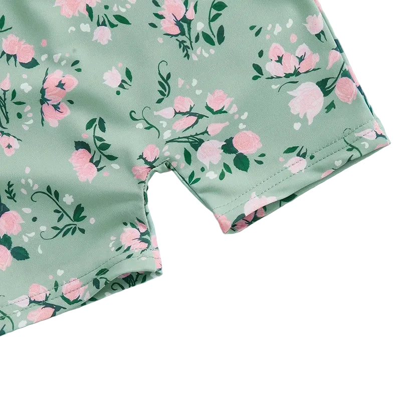 Cottagecore Vintage Rose Rash Guard & Sun Hat – Sage Green (3M-4T)