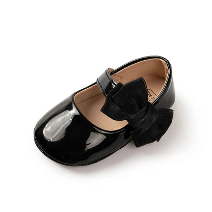 Baby Girl Mary Janes – PU Leather Bowknot First Walker Shoes, Non-Slip Rubber Sole Princess Wedding Flats (0-18M)