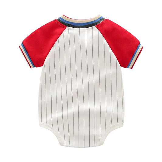 Mommy's All-Star Baby Boy Baseball Romper - Pinstripe Cotton Jersey Bodysuit (0-18M)