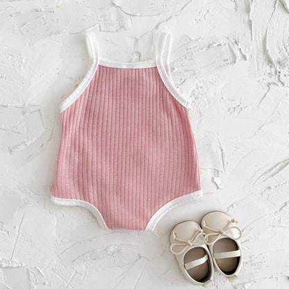 Baby Girl Flower Towel Embroidery Romper - Summer Ribbed Viscose Bodysuit Jumpsuit (1-18M)