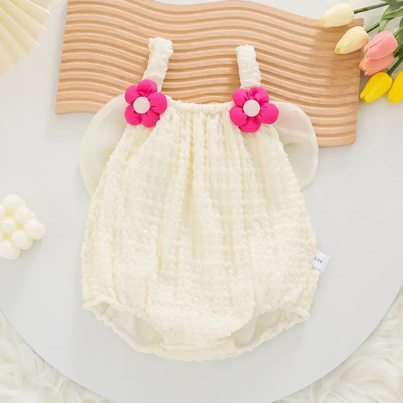 Baby Girl Butterfly Wing Summer Romper - Korean Style Floral Sleeveless Bodysuit (0-24M)