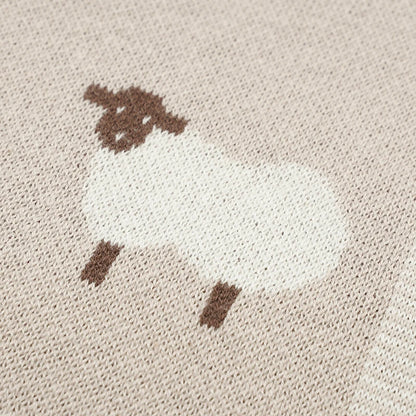 100% Cotton Knitted Baby Blanket – Soft Lamb & Sheep Pattern Newborn Swaddle, Breathable Stroller Wrap