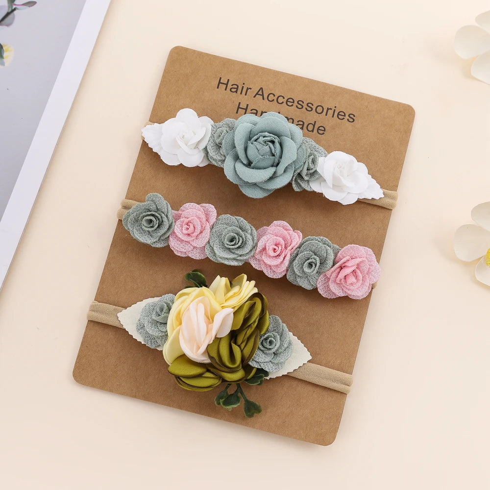 3-Pack Baby Girl Floral Headbands | Soft Nylon Elastic Flower Hair Bows for Infants & Toddlers (3M-8Y)