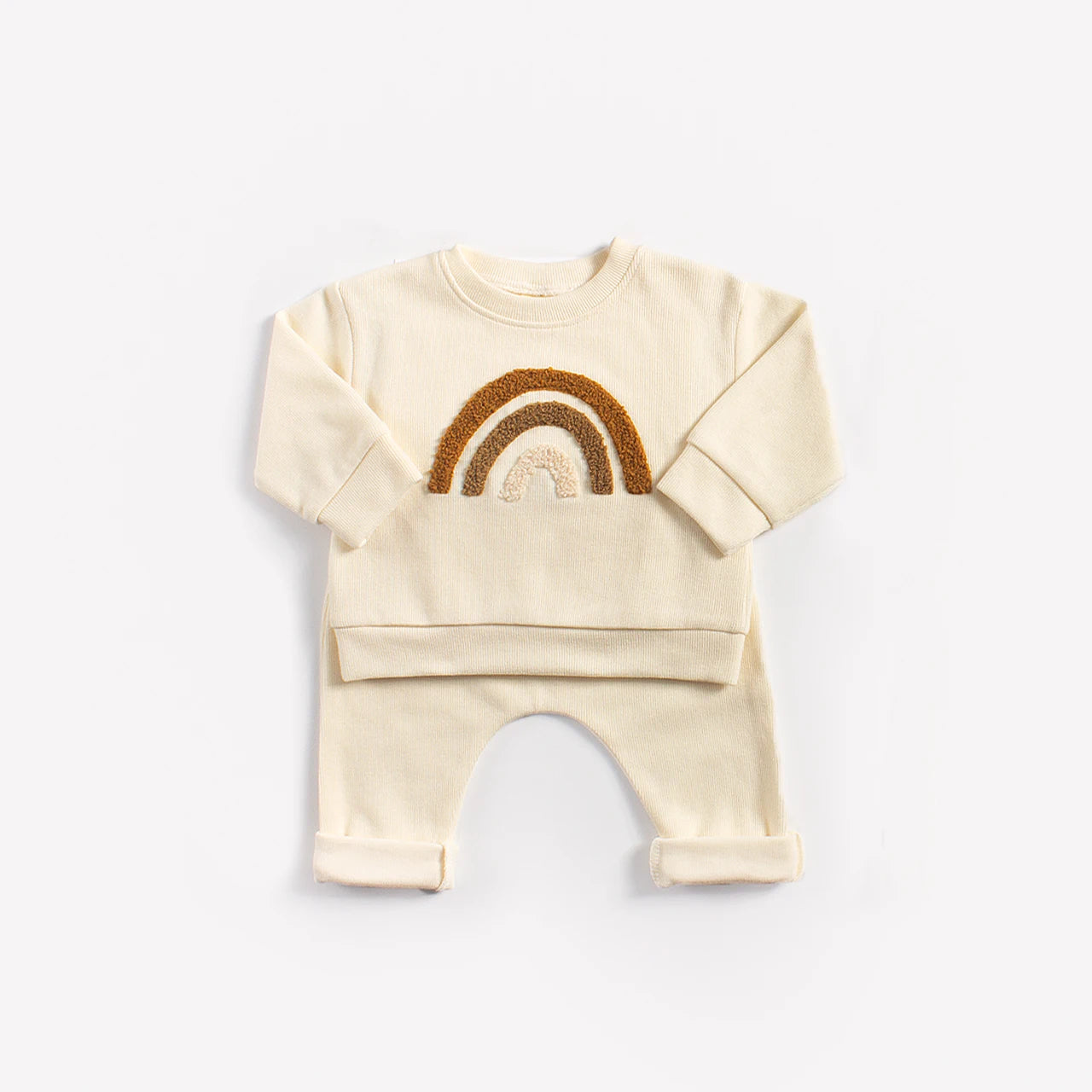 Unisex Baby 2-Piece Set - Textured Rainbow Sweatshirt & Pants - Combed Cotton Knit Outfit (6M-3T)
