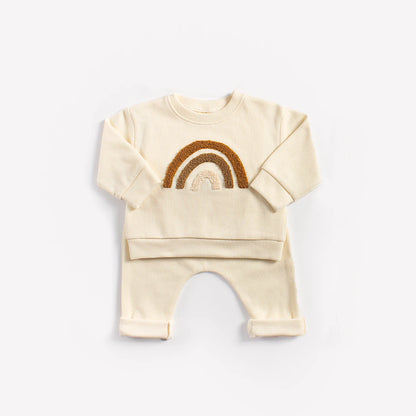 Unisex Baby 2-Piece Set - Textured Rainbow Sweatshirt & Pants - Combed Cotton Knit Outfit (6M-3T)