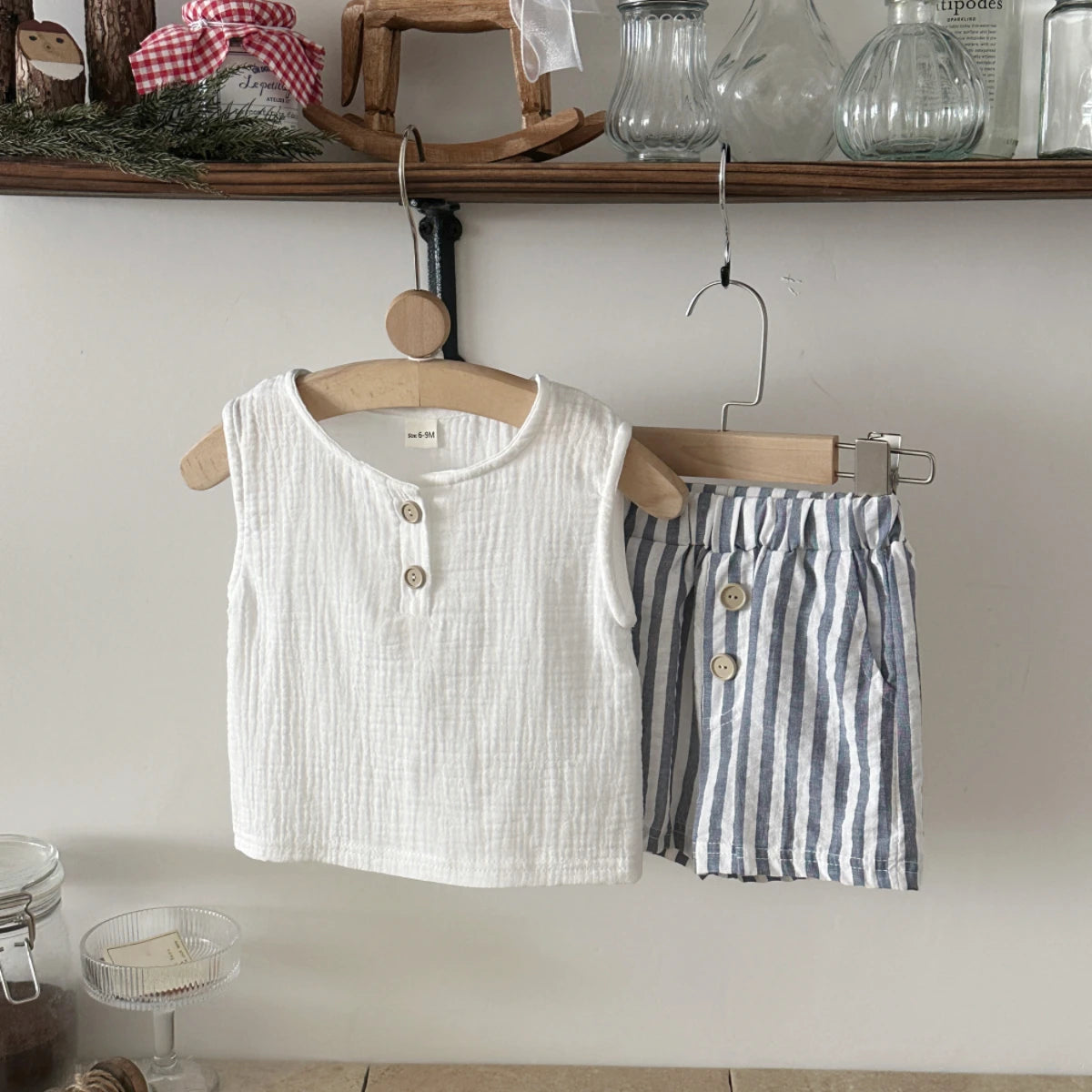Baby Boy Summer Tank Top & Shorts Set - Soft Crinkle Gauze 2-Piece Outfit (0-3T)