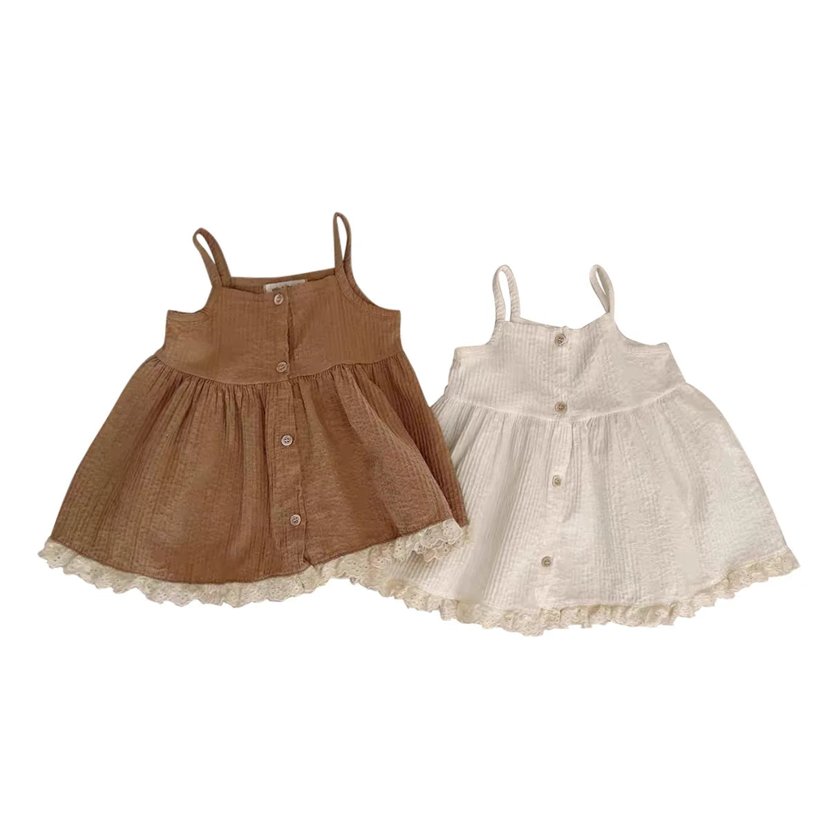 Baby Girls Muslin Cotton Summer Dress - Sleeveless Button-Front Boho Eyelet Sun Dress (3M-24M)