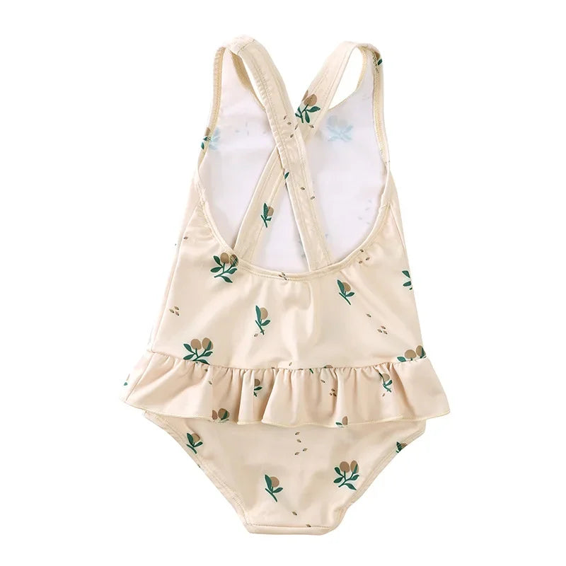 Girls Cross-Back Ruffle Swimsuit & Sun Cap Set – Premium Boho Prints (9M–9Y)