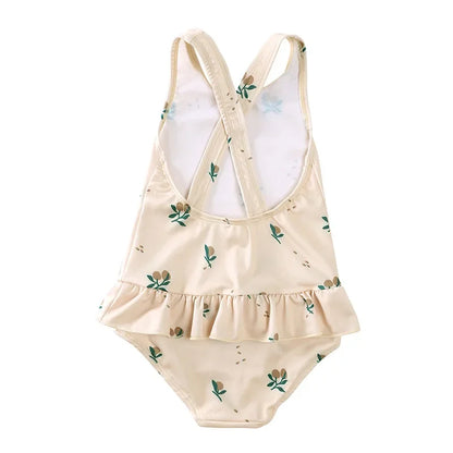 Girls Cross-Back Ruffle Swimsuit & Sun Cap Set – Premium Boho Prints (9M–9Y)