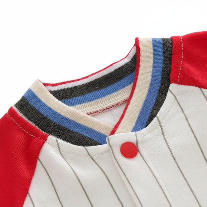 Mommy's All-Star Baseball Romper | Pinstripe Cotton Jersey - Red/White (0-18M)