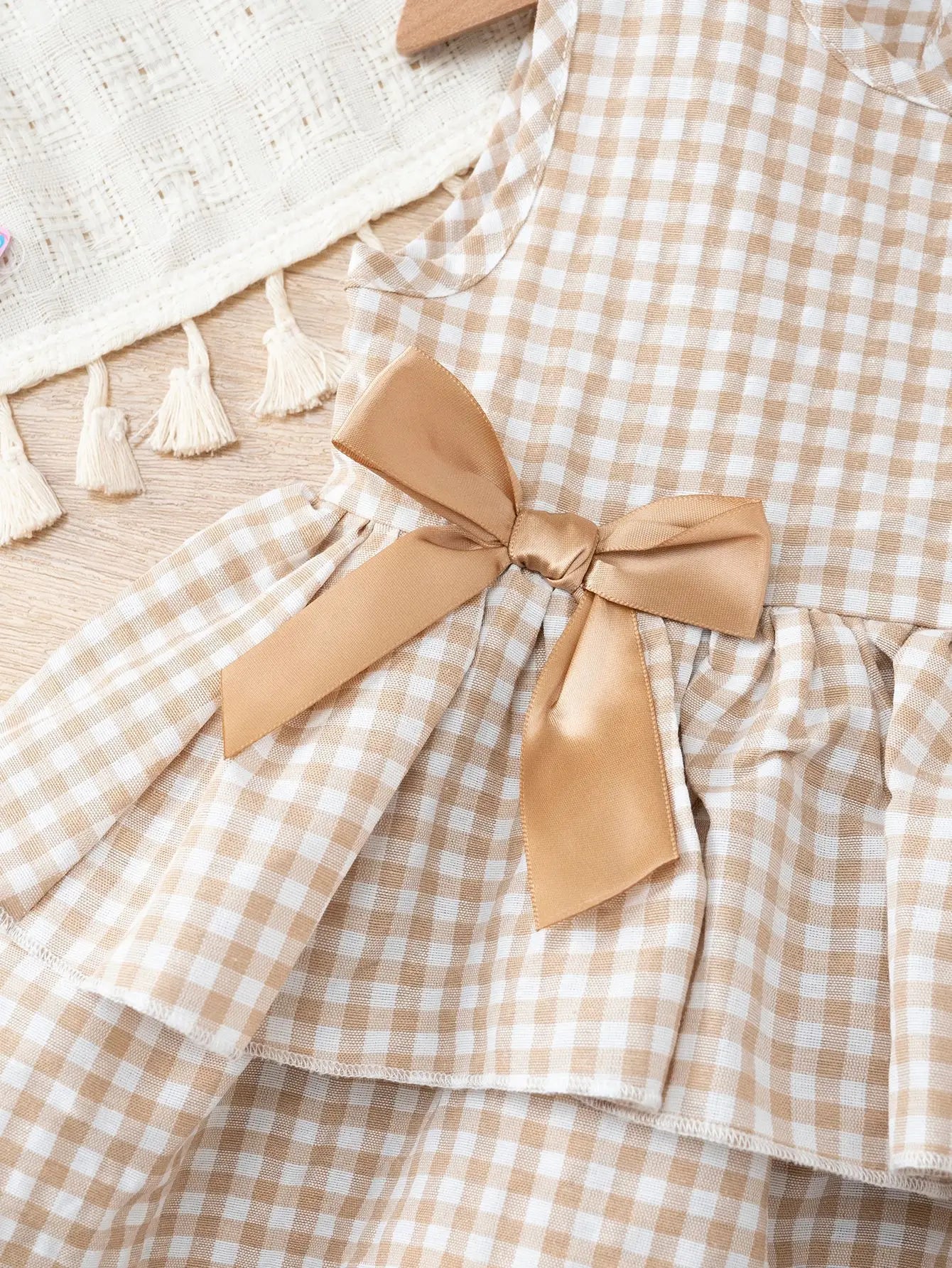 Toddler Girls Gingham Sleeveless Summer Dress – Pastoral Layered Ruffle Dress with Bows (2-7Y)