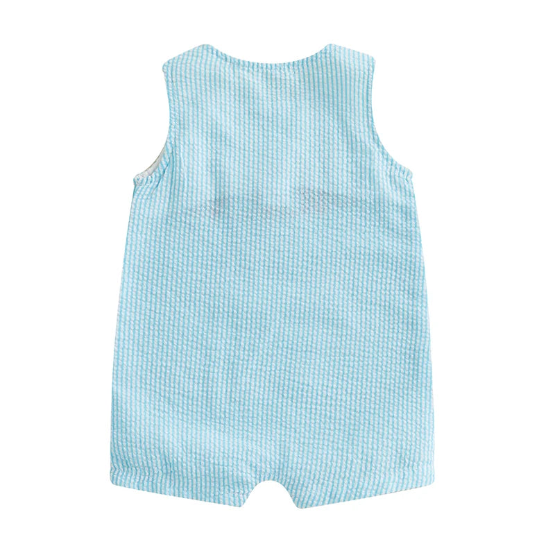 Baby & Toddler Easter Bunny Seersucker Romper - Sleeveless Carrot Embroidered Jumpsuit (3M-3T)