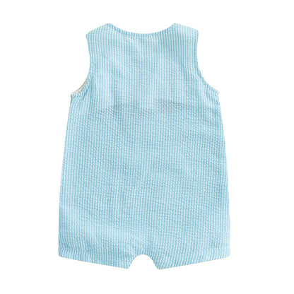 Baby & Toddler Easter Bunny Seersucker Romper - Sleeveless Carrot Embroidered Jumpsuit (3M-3T)