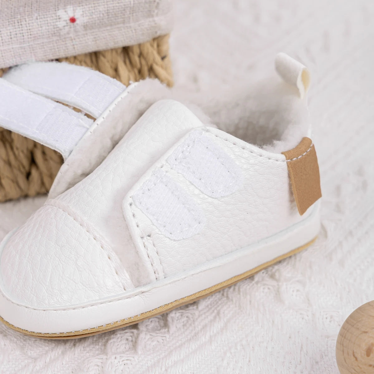 Infant White Fleece-Lined Soft Sole Sneakers - First Walkers (0-18M)