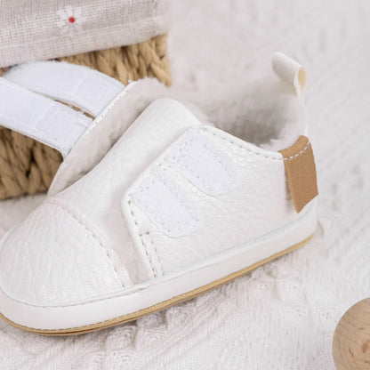 Infant White Fleece-Lined Soft Sole Sneakers - First Walkers (0-18M)
