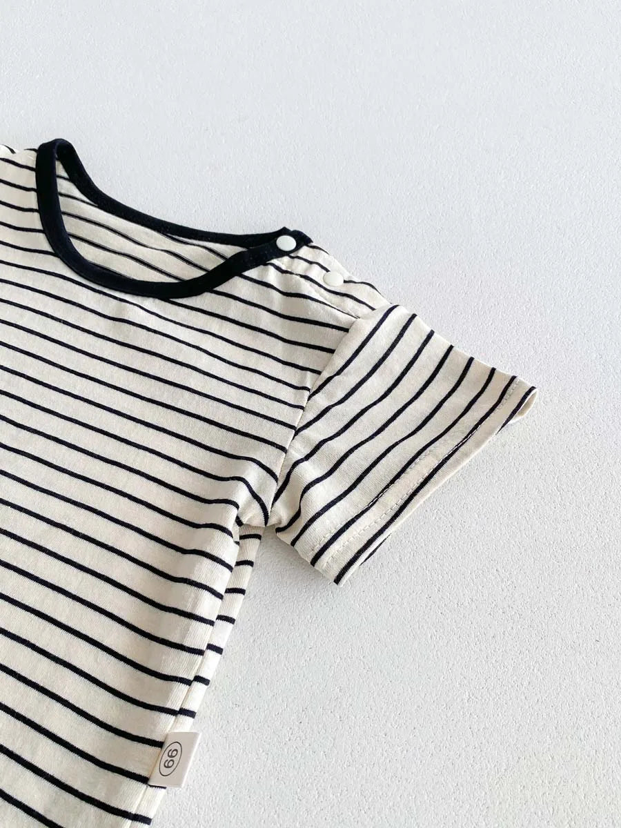 2-Piece Baby Boy Summer Set - Striped Short Sleeve Top & Cotton Blend Overall Jumpsuit (0-24M)