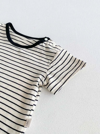 2-Piece Baby Boy Summer Set - Striped Short Sleeve Top & Cotton Blend Overall Jumpsuit (0-24M)