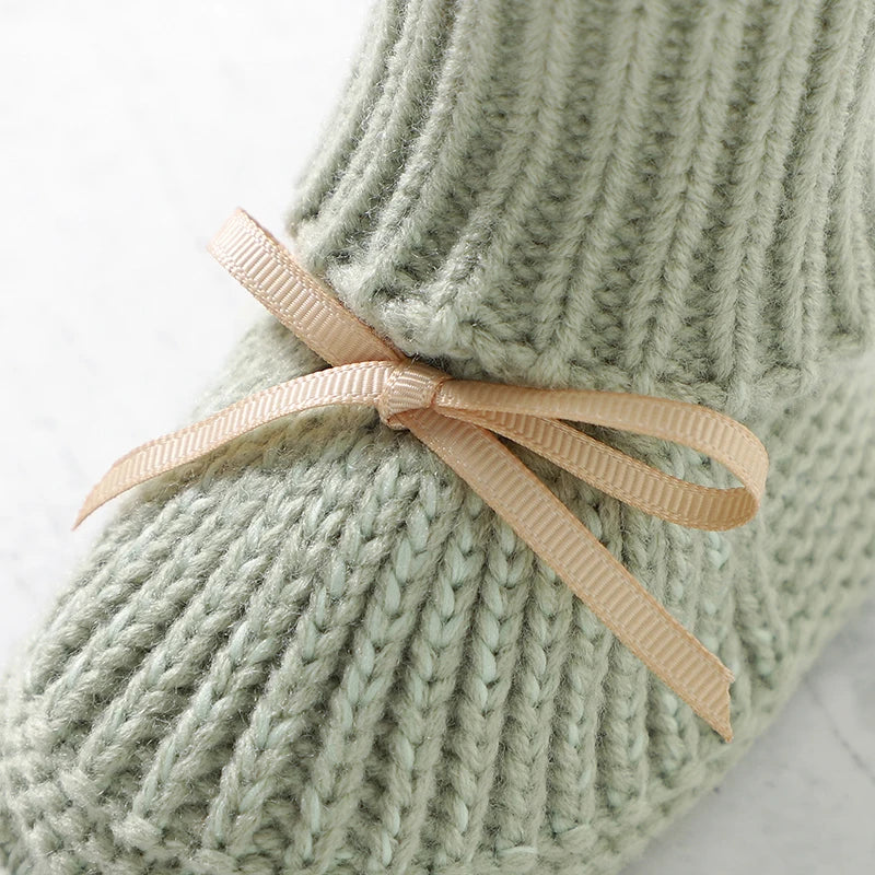 Ribbon-Tie Knit Baby Booties (0-18M)