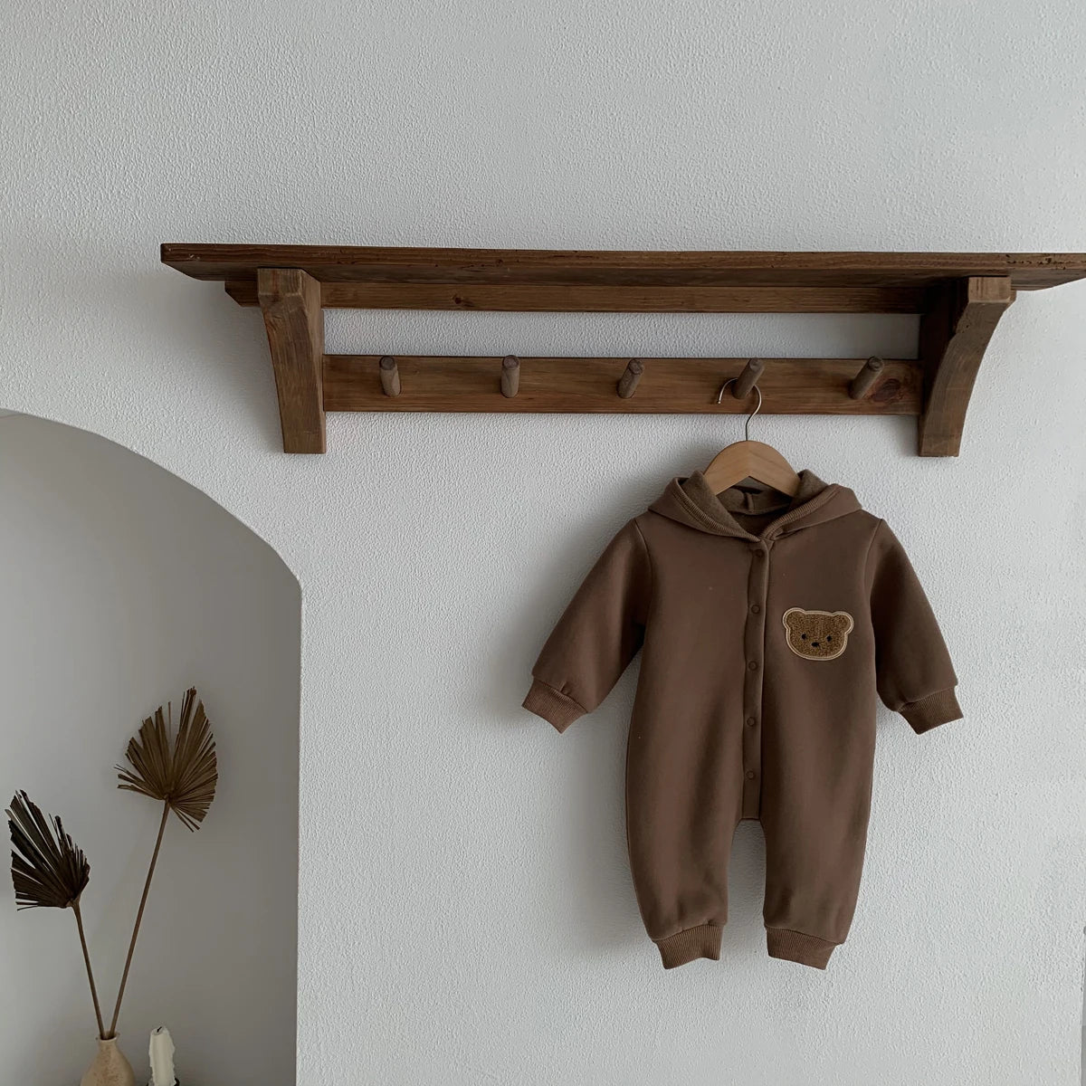 Cozy Bear Hooded Romper – Warm Cotton Blend Jumpsuit (0-18M)