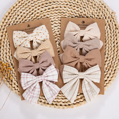 4pc Large Linen Baby Hair Bows - 3.5" Oversized Boutique Fabric Clips