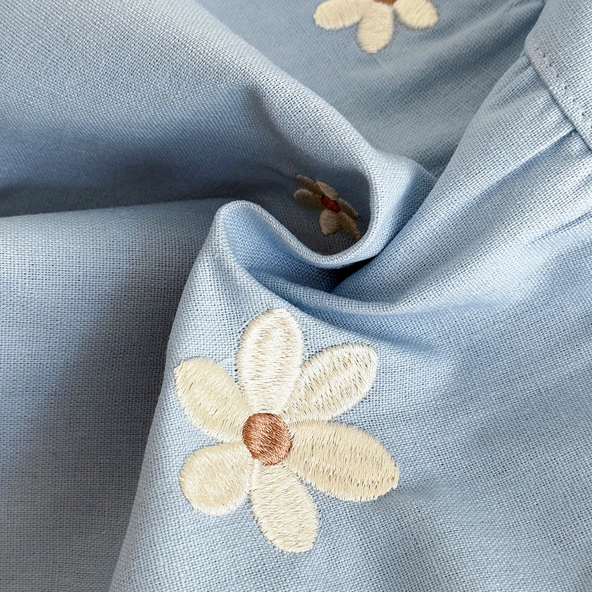 Baby Girl Daisy Embroidered Overall Dress | Toddler Blue Cotton Summer Jumper (6M-3T)