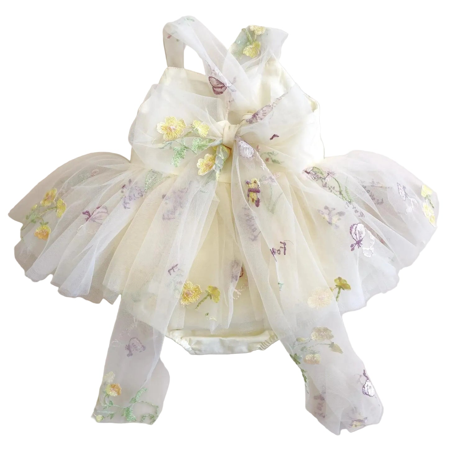 Baby Girl Fairy Tulle Tutu Romper Dress with Floral Embroidery