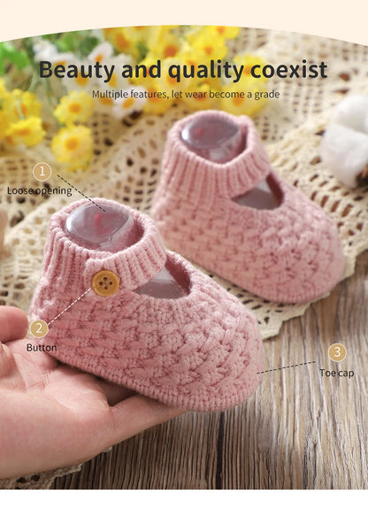 Soft Knit Mary Jane Baby Booties - Infant Pre-Walker Shoes (0-18M)