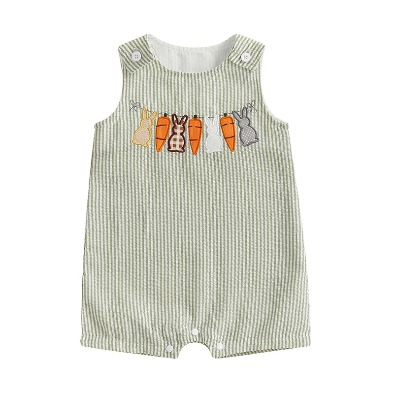 Baby & Toddler Easter Bunny Seersucker Romper - Sleeveless Carrot Embroidered Jumpsuit (3M-3T)