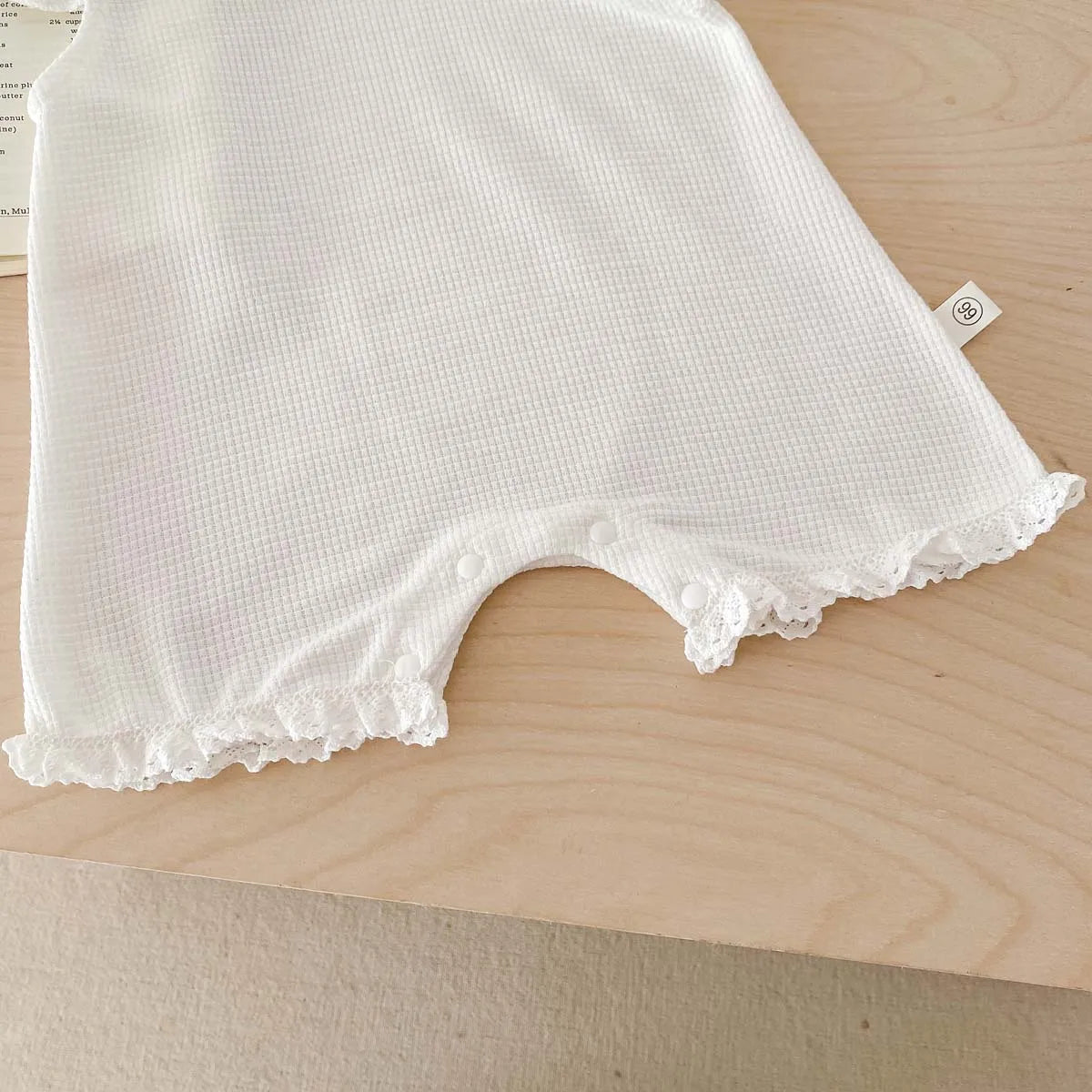 Waffle Knit Baby Girl Romper & Bonnet Set - Ruffle Sleeve Lace Trim Summer Jumpsuit (3-24M)