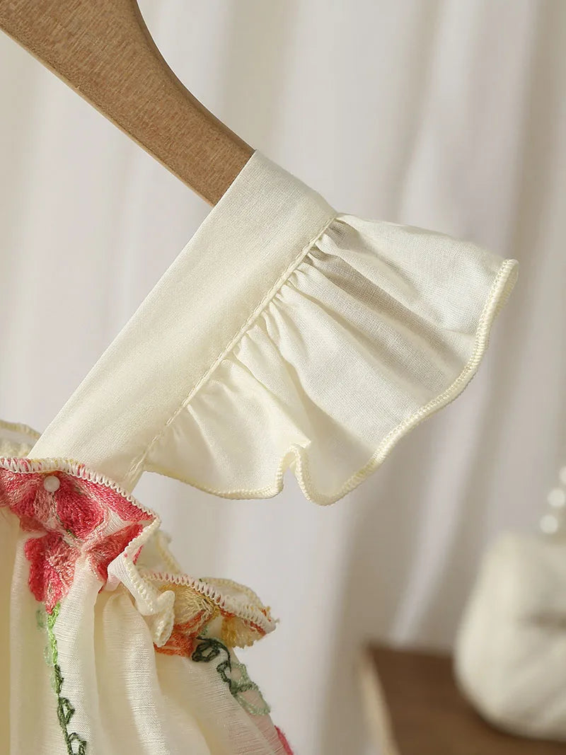 Baby Girl Floral Embroidery Summer Romper Dress - Sleeveless Cotton Bodysuit (3-24M)