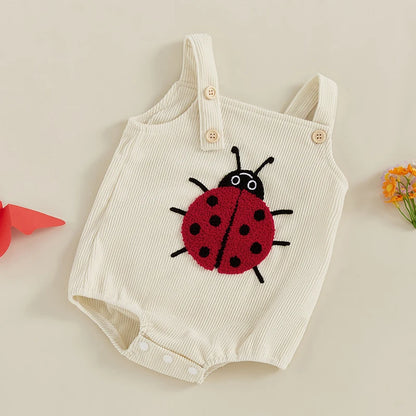 Sleeveless Baby Romper - Textured Corduroy Embroidery Bodysuit -Nature Collection (0-18M)