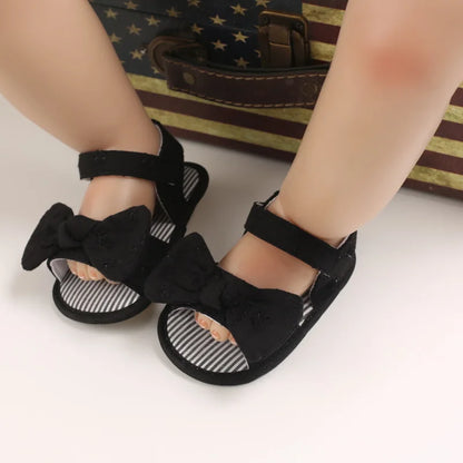 Baby Girl Soft Sole Bow Sandals - Eyelet Lace Floral Infant Shoes (0-18M)