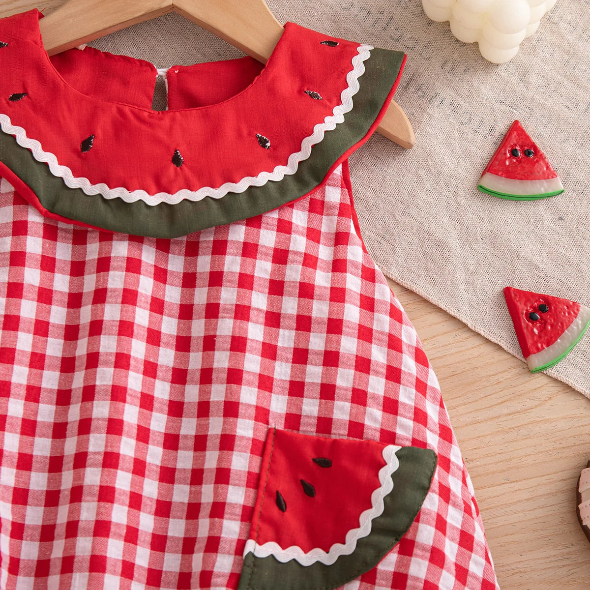 Baby & Toddler Girls Watermelon Gingham Bubble Dress - Cotton Blend Summer Outfit (9M-3T)