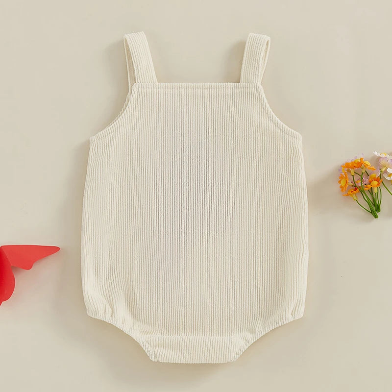 Sleeveless Baby Romper - Textured Corduroy Embroidery Bodysuit -Nature Collection (0-18M)
