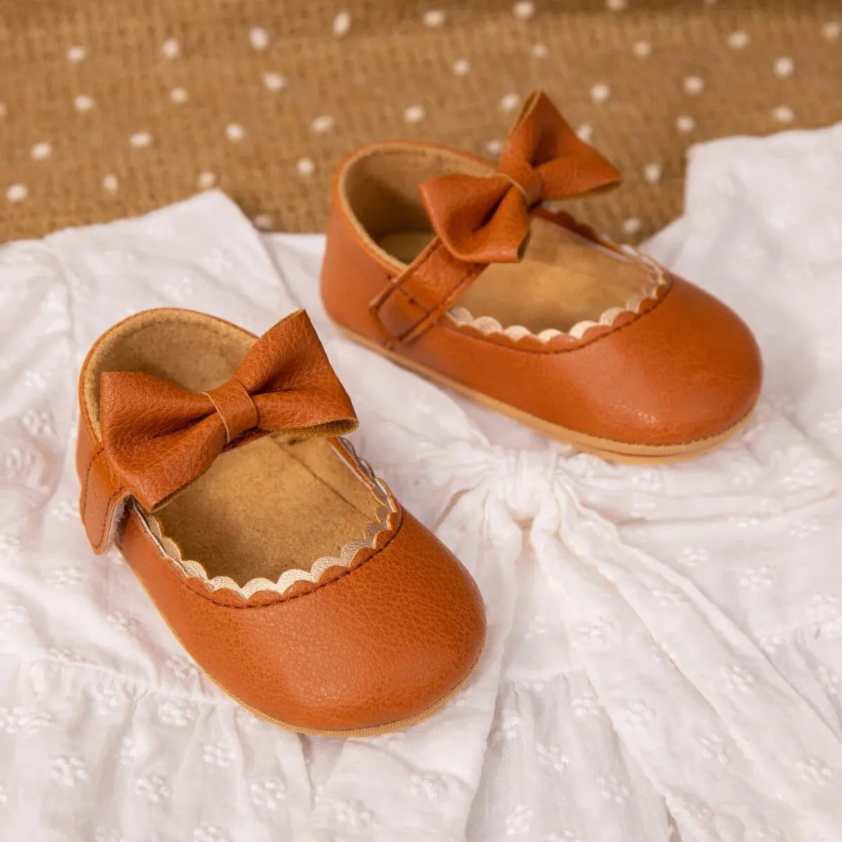 Baby Girl Mary Jane Dress Shoes - Non-Slip Rubber Sole Bowknot First Walkers (0-18M)