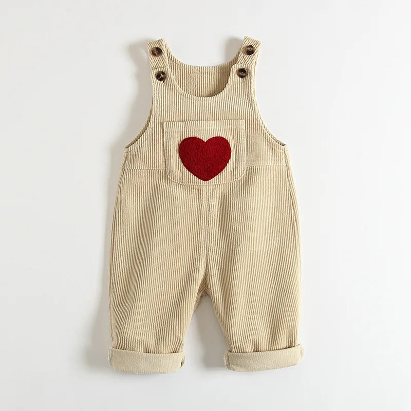 Toddler Corduroy Overalls – Heart Embroidery & Print Bib Pants (9M-4T)