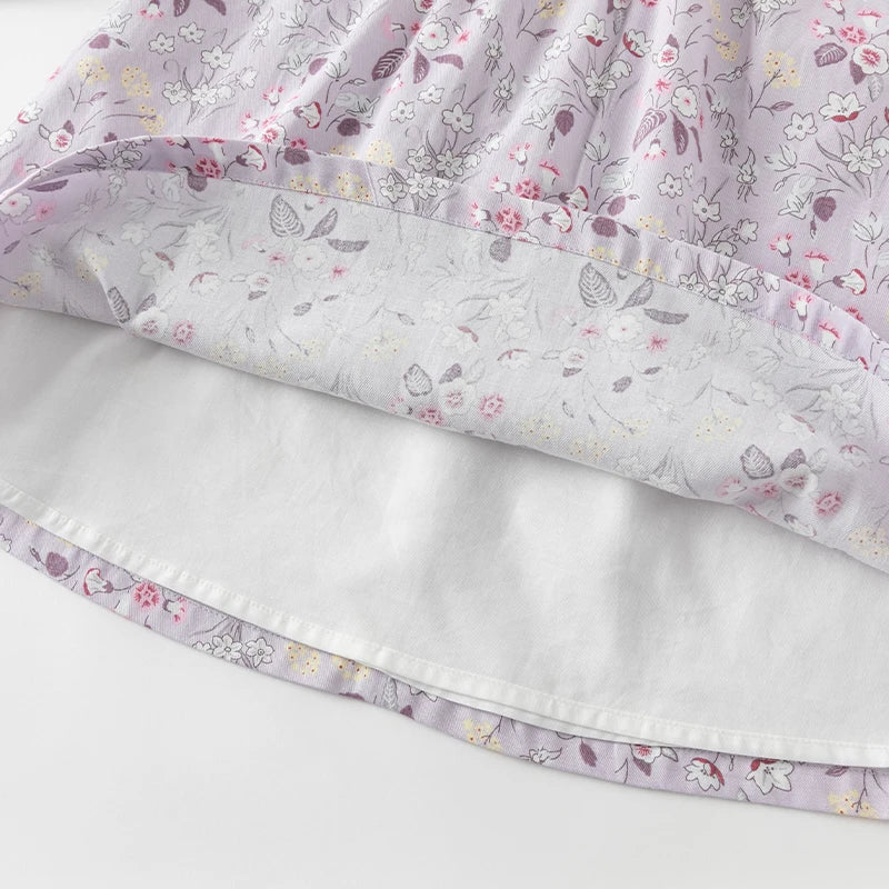 Girls Floral Embroidery 100% Cotton Long Sleeve Dress - Peter Pan Collar A-Line (Size 18M-9Y)