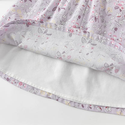 Girls Floral Embroidery 100% Cotton Long Sleeve Dress - Peter Pan Collar A-Line (Size 18M-9Y)