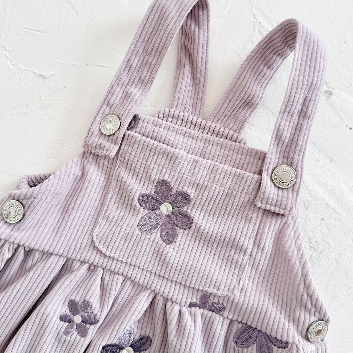 Baby & Toddler Girls Floral Embroidered Corduroy Jumper Dress – Boutique Overall Strap Skirt (6M-3T)