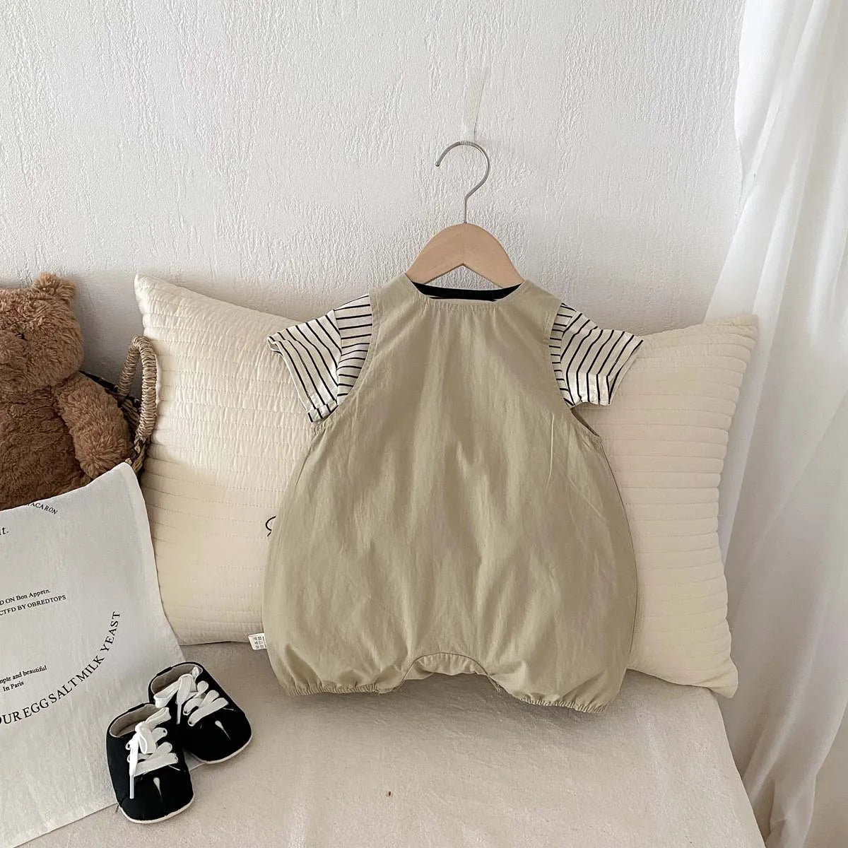 2-Piece Baby Boy Summer Set - Striped Short Sleeve Top & Cotton Blend Overall Jumpsuit (0-24M)