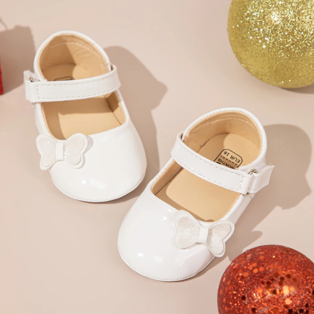Patent Baby Girl Butterfly Mary Janes: Non-Slip Soft Sole (0-18M)