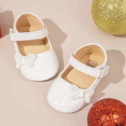 Patent Baby Girl Butterfly Mary Janes: Non-Slip Soft Sole (0-18M)