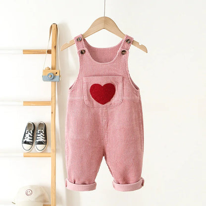 Toddler Corduroy Overalls – Heart Embroidery & Print Bib Pants (9M-4T)