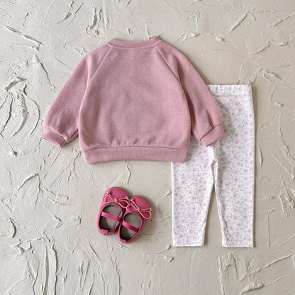 Baby Girl Swan Embroidery Pullover & Floral Print Leggings Outfit Set (6M-3T)