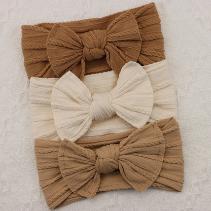 3-Pack Baby Nylon Headbands - Soft Cable Knit Stretchy Bows for Infants & Toddlers (0-3T)