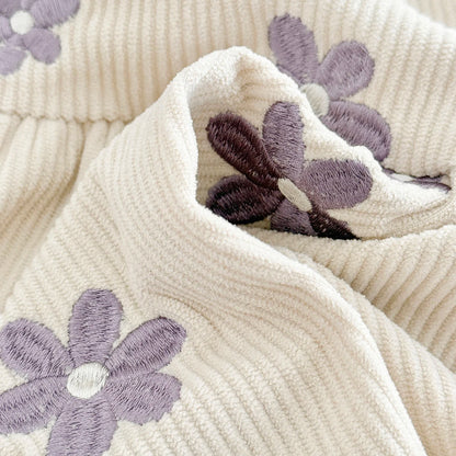 Baby & Toddler Girls Floral Embroidered Corduroy Jumper Dress – Boutique Overall Strap Skirt (6M-3T)