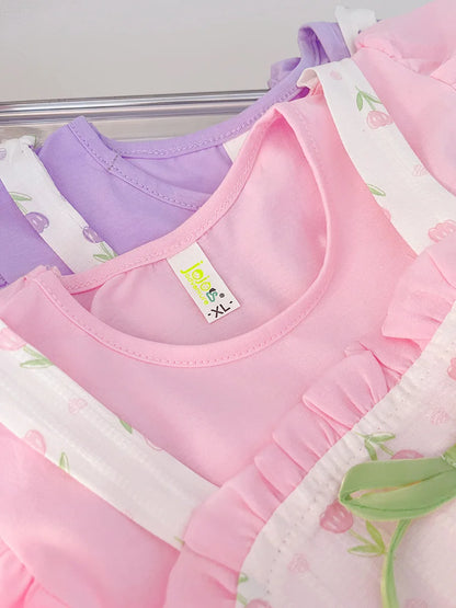 Baby & Toddler Girls Cotton Floral Summer Dress | Mock Two-Piece Ruffled Sun Dress with Decorative Bow (12M-4T)