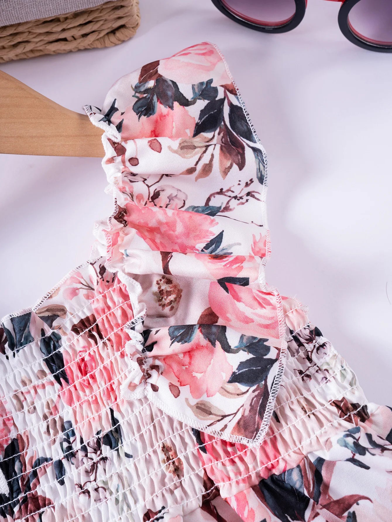 Girls Floral Summer Dress with Ruffled Sleeves & Smocked Waist (2T-6T)