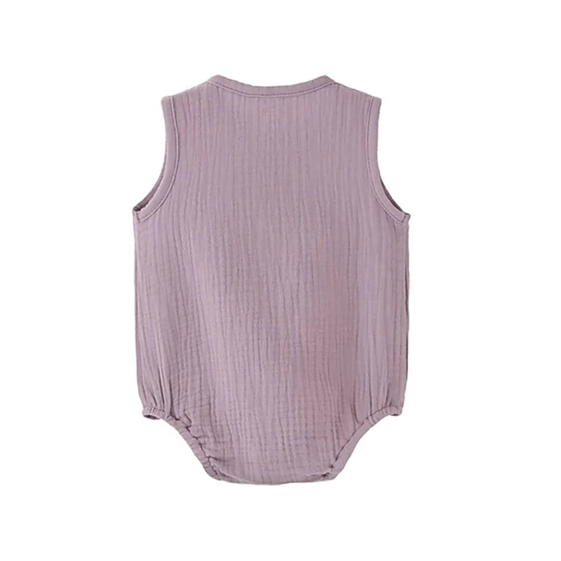 Unisex Muslin Cotton Baby Romper - Premium Sleeveless Summer Henley Bodysuit (0-24M)