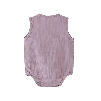 Unisex Muslin Cotton Baby Romper - Premium Sleeveless Summer Henley Bodysuit (0-24M)